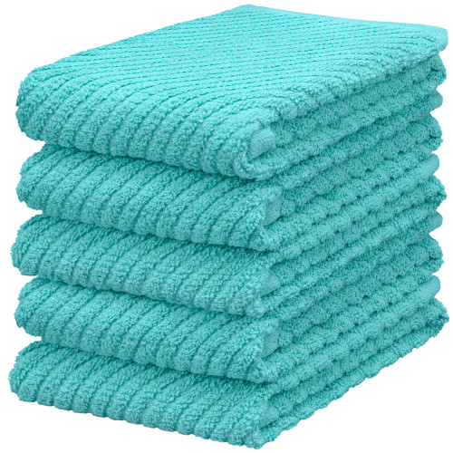 DecorRack 5 Pack 100% Cotton Kitchen Towels, 16x19 inch Soft Terry Dish Towels Absorbent & Durable for Drying, Cleaning & Cooking, Blue (Pack of 5)