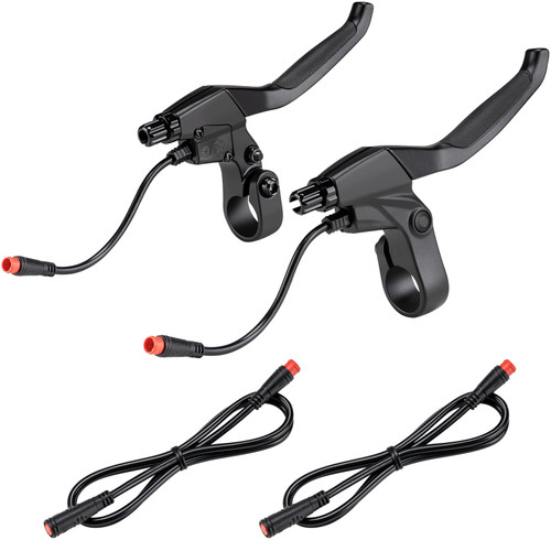 E-Mangue 2 Pin Brake Levers with Extension line, Brake Lever Handle Bar Grips 2 Wires Left & Right for Electric Bicycle E-Bike Replacement Parts (1 Pair)
