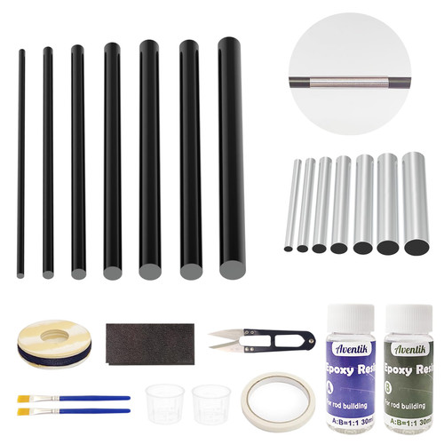 Aventik Fishing Rod Repair Kit Complete with Accessories, Carbon Fiber Stick and Stainless Tube for Broken Fishing Pole Maintenance