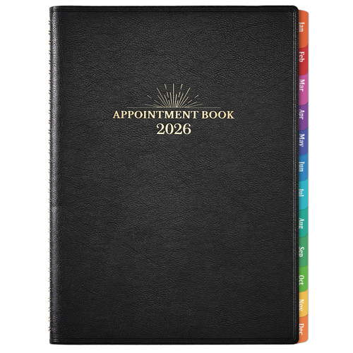 2026 Appointment Book & Planner - 2026 Daily Hourly Planner, 8.5" x 11", Jan 2026 - Dec 2026, 2026 Weekly Appointment Book, Planners with Colorful Tabs, Leather Cover, 15-Minute Interval - Black