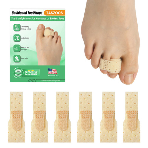TASZOOS Hammer Toe Corrector for Women & Men - 6 Pcs Breathable Hammer Toe Straighteners - Toe Splint Wrap Relief for Curled, Crooked, Broken Support (Beige)