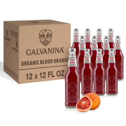 Galvanina - Blood Orange With Pulp - Premium Organic Italian Sparkling Fruit Beverage - 12 fl oz (12 Glass Bottles)