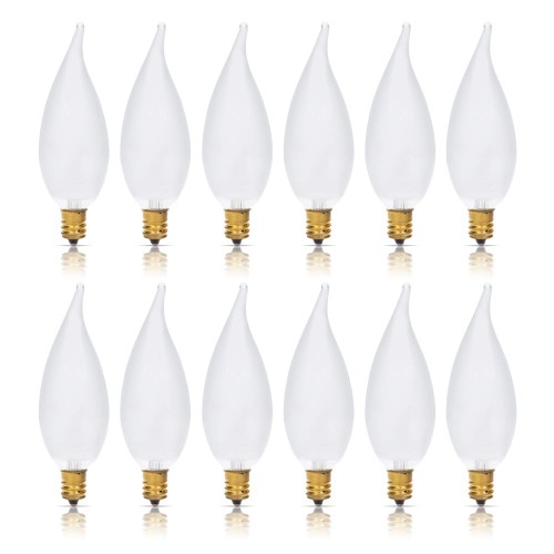 Simba Lighting Candelabra Flame Tip Frosted CA10 25W E12 Base (12 Pack) Decorative Incandescent Light Bulbs 120V for Chandeliers, Ceiling Fan Lights, Pendants, Wall Sconces, Dimmable, Warm White 2700K