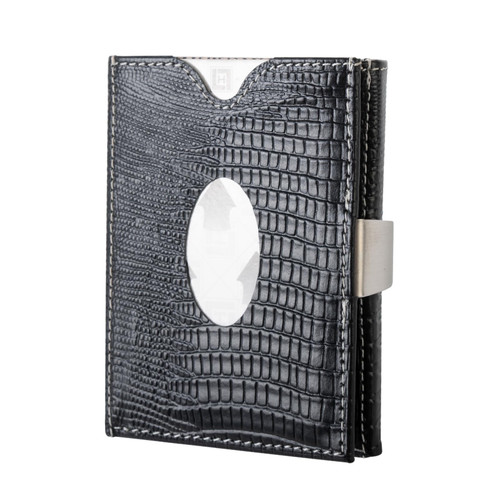 LIULIHUA LLH Leather Trifold Wallet - RFID Blocking with Stainless Steel Locking Clip Wallet, Minimalist Front Pocket RFID Blocking Credit Card Holder (Black-B)