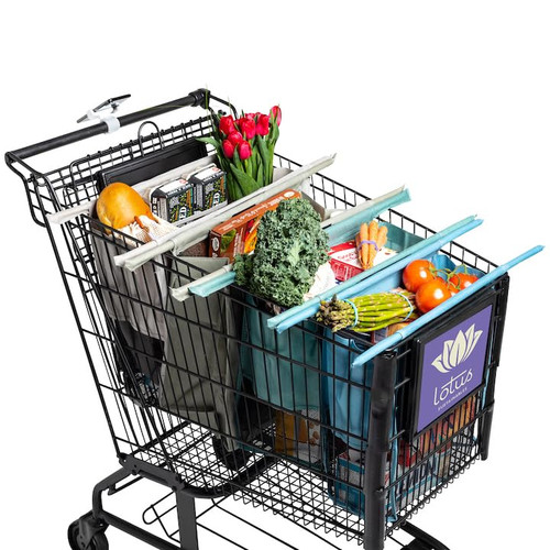 Lotus Earth Tone Trolley Reusable Shopping Bags (4-Pack) – Detachable & Reusable Grocery Bags Foldable with Insulated Grocery Bag & Egg/Wine Holder – Washable Shopping Tote to Save Time & Easy Storage