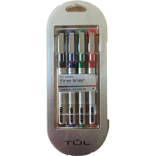 TUL® Fine Liner Felt-Tip Pens, Ultra-Fine, 0.4 mm, Silver Barrel, Assorted Ink Colors, Pack Of 4 Pens