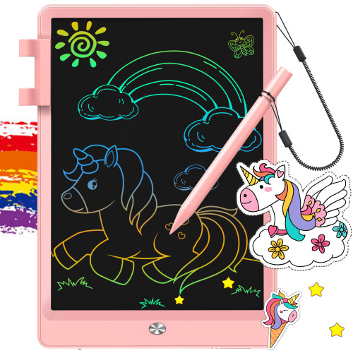 FLUESTON LCD Writing Tablet, Doodle Board Toys Gifts for 3-8 Year Old Girls Boys, 10 Inch Colorful Electronic Board Drawing Pad for Kids, Christmas Gifts for Toddler Educational Learning Travel, Pink