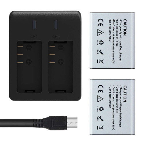 AKASO V50X/ Brave 4 Pro/Brave 6 Plus 2X 1350mAh Rechargeable Action Camera Battery with USB Dual Charger, Not Compatible with AKASO V50 Pro/ V50 Elite/Brave 4 Elite