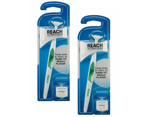REACH Ultraclean Access Flosser + 8 Refill Dental Flosser Heads, Oral Care and Hygiene (Pack of 2)
