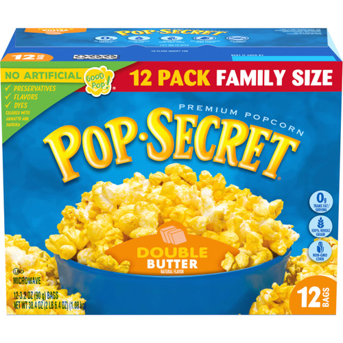 Pop Secret Double Butter Microwave Popcorn 12ct (3.2oz Bags), 38.4oz Box (Pack of 1) - Microwave Popcorn, Non-GMO Popcorn, Double Butter Blast
