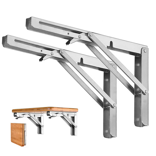 Storystore Folding Shelf Brackets - 14 Inch Heavy Duty Stainless Steel Collapsible Shelf Bracket for Bench Table, Space Saving DIY Bracket, Max Load: 550lb （2 PCS）