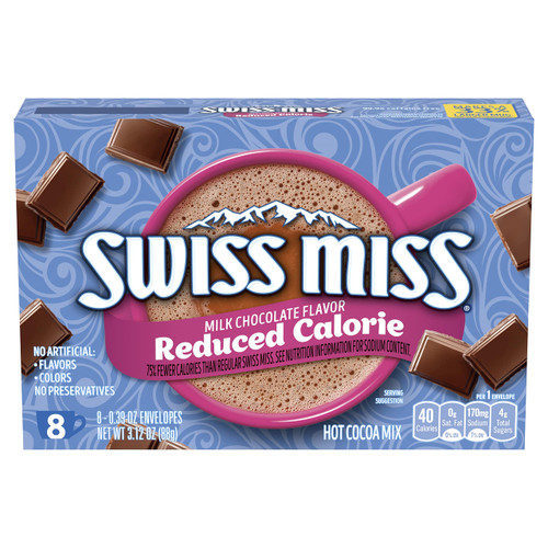 Swiss Miss Milk Chocolate Flavored Reduced Calorie Hot Cocoa Mix, Hot Cocoa Bar Supplies, 0.39 oz., 8-Count Envelopes (12 Boxes)