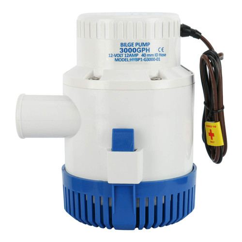 DasMarine 3000 GPH 12v Boat Marine Plumbing Electric Bilge Pump 1 1/2"(40MM) outlet 12 AMP 15 AMP Fuse