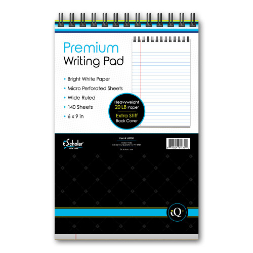 iScholar iQ+ Premium Writing Pad, White, 6" x 9", 140 Sheets, Double-Wire (69200)
