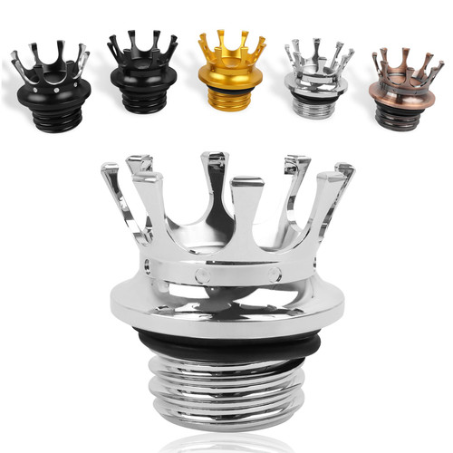 Worldmotop Motorcycle King Crown Gas Cap Fuel Tank Cover Right-hand Thread Reservoir Aluminum Oil Cap Compatible with Harley Sportster XL 883 1200 48 Dyna Touring Road King Softail (chrome)