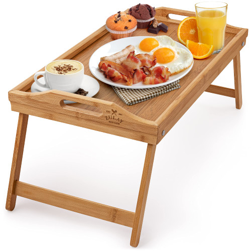 Zulay Bamboo Folding Breakfast Tray - Bed & Snack Tray with Legs, Laptop Desk
