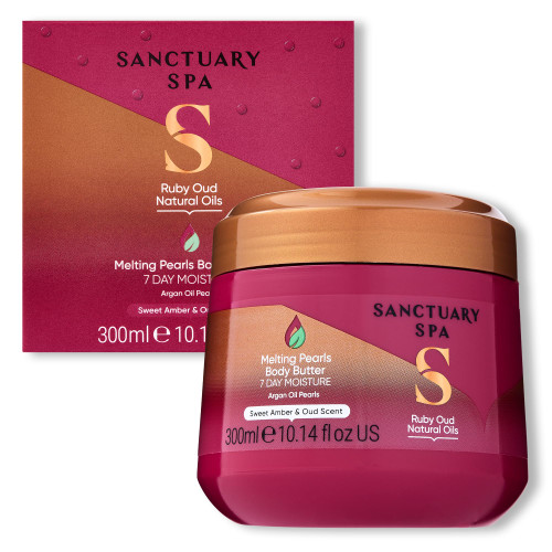 Sanctuary Spa Ruby Oud Melting Pearl Body Butter with Shea Butter & Argan Oil, No Mineral Oil, Cruelty Free & Vegan Body Moisturiser for Women, 300g Sanctuary Spa Ruby Oud Melting Pearl Body Butter with Shea Butter & Argan Oil, No Mineral Oil, Cruelty Free & Vegan Body Moisturiser for Women, 300g
