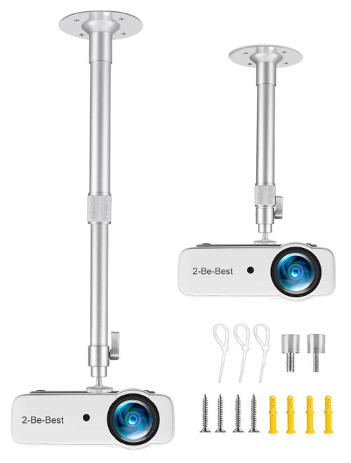 2-Be-Best Upgraded Projector Mount,14-24in / 37-62cm Projector Ceiling Mount Extendable Ceiling Projectors Mounts Adjustable Angle 360° Rotation Drop Ceiling Projectors Mounts Silver