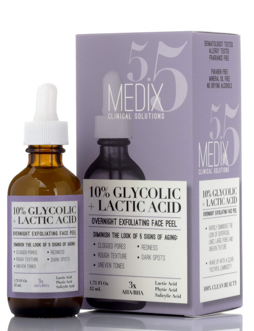 Medix 5.5 10% Glycolic Acid Face Peel Exfoliating Serum with Lactic Acid + Salicylic Acid, Gentle Skin Care Exfoliate Facial Peel Treatment Targets Fine Lines, Wrinkles, Large Pores |1.75 FL Oz