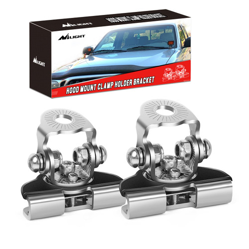 Nilight LED Light Bar Mounting Bracket 2PCS Universal Adjustable Pillar Hood Work Lamp Mount Clamp Holder for Off-Road Truck SUV, Silver-2
