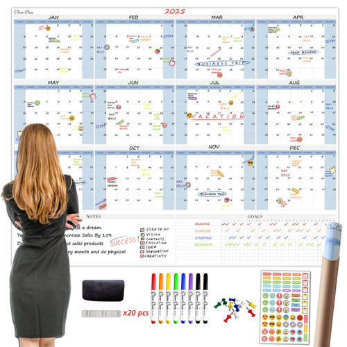 CLEVER CLEAN Large Dry Erase Wall Calendar 5 Feet- 48"x60" 2026 Undated Yearly Planner for Home, Office, School Projects - Jumbo Erasable Laminated Task Organizer