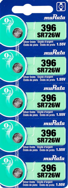 Murata 396 Battery SR726W 1.55V Silver Oxide Watch Button Cell (5 Batteries)