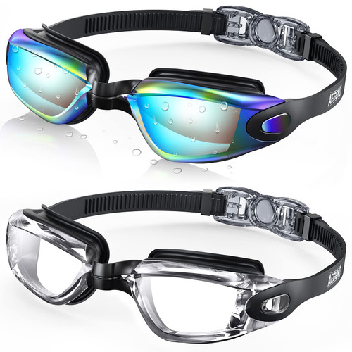 Aegend Swim Goggles, 2 Pack Swimming Goggles No Leaking Adult Men Women Youth, Flexible, Detachable, Aqua & Clear