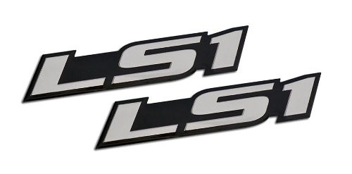 ERPART LS1 Embossed Silver on Black on Highly Polished Silver Real Aluminum Auto Emblem Badge Nameplate Compatible with Chevy Chevrolet Pontiac Cadillac Holden Special Vehicles HSV GM (Pack of 2)