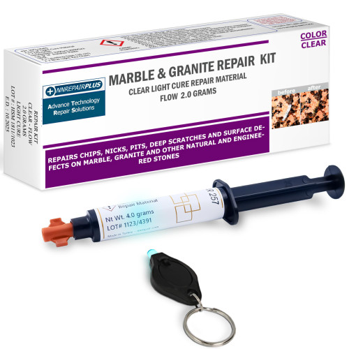Granite Repair Kit (Clear/Transparent) I Suitable for Most Repairs I Also for Tile, Countertop, Fiberglass, Porcelain & Ceramic Surfaces I Fix Broken Chips & Cracks in Minutes