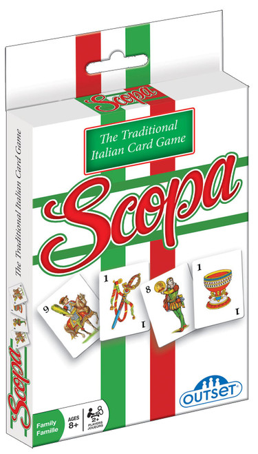 Outset Media Scopa - The Traditional Italian Card Game - 3 Games in 1 - Single Deck Travel Sized for 2 or More Players Ages 8 and up