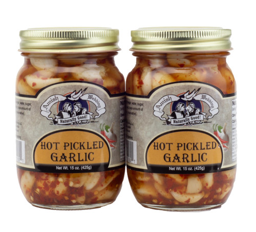 Amish Wedding All-Natural Hot Pickled Garlic 15 Ounces (2 Jars)