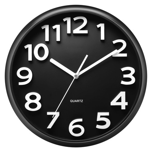 Plumeet 13'' Wall Clock, Large Battery Operated Wall Clocks Silent Non-Ticking Quartz, Modern Style Suitable for Bedroom Living Room Office Decor - 3D Numbers Display Easy to Read, Black