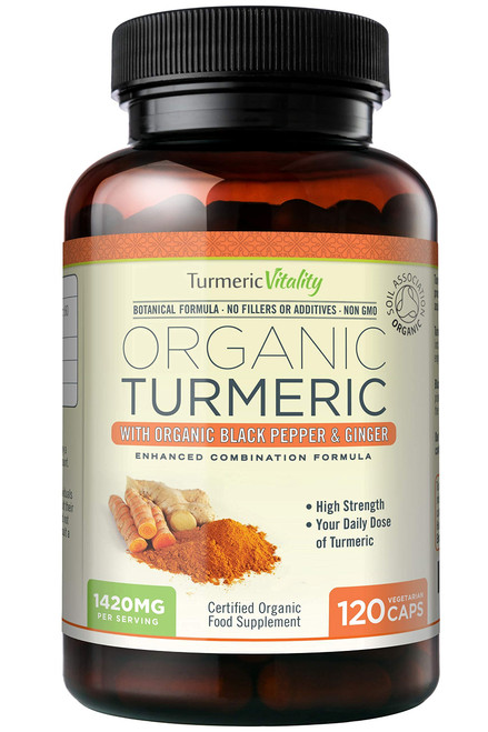 Organic Turmeric Curcumin Capsules 1420mg High Strength Serving with Black Pepper & Ginger for Maximum Absorption of Curcumin | 120 Veg Capsules - Certified Organic Supplement Organic Turmeric Curcumin Capsules 1420mg High Strength Serving with Black Pepper & Ginger for Maximum Absorption of Curcumin | 120 Veg Capsules - Certified Organic Supplement