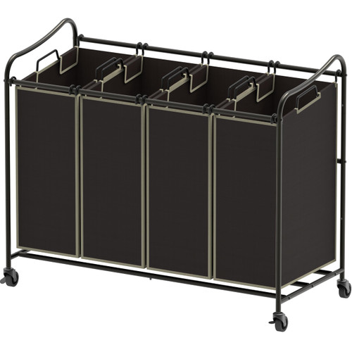 Simple Houseware 4-Bag Heavy Duty Laundry Sorter Rolling Cart, Brown