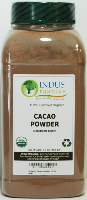 Indus Organics Raw Cacao Powder, 16 Oz Jar, Sulfite Free, No Added Sugar, Premium Grade, High Purity, Freshly Packed