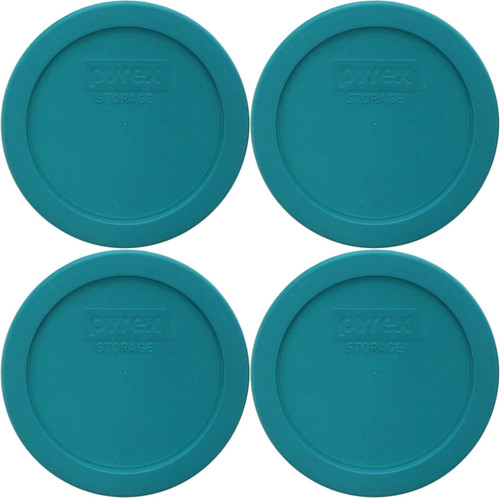 Pyrex 7201-PC 4-Cup Turquoise Plastic Replacement Food Storage Original Genuine Pyrex Lid, Made in USA - 4 Pack