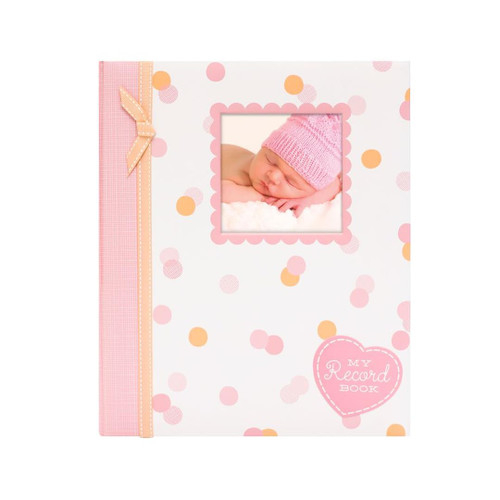 Lil' Peach My Record Book First 5 Years Memory Book, Baby Girl Keepsake for New and Expectant Parents, Pregnancy And Milestone Journal, Pink & Peach Confetti Polka Dots