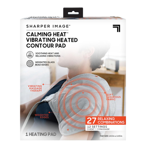 Calming Heat Vibrating Heating Contour Pad by Sharper Image- Weighted Electric Heating Pad with Massaging Vibrations, 12 Settings- 3 Heat, 9 Massage- 27 Relaxing Combinations, 14.5” x 14.5”, 4 lbs