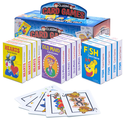 Srenta Kids Card Games Bulk – 12 Pack Classic Card Games for Kids Ages 4-9, Multi Pack Set Includes: Hearts, Go Fish, & Old Maid Playing Cards for Family Game Night, Party Favors & Classroom Prizes