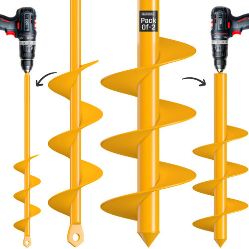 NAFOGAR Garden Auger Drill Bit for Planting - Pack of (2) - 1.6”x16.5” & 3.5”x16” – Garden Spiral Hole Digging for Planting, Bulbs, Bedding Plants & More - Compatible with 3/8 Inch Hex Drive