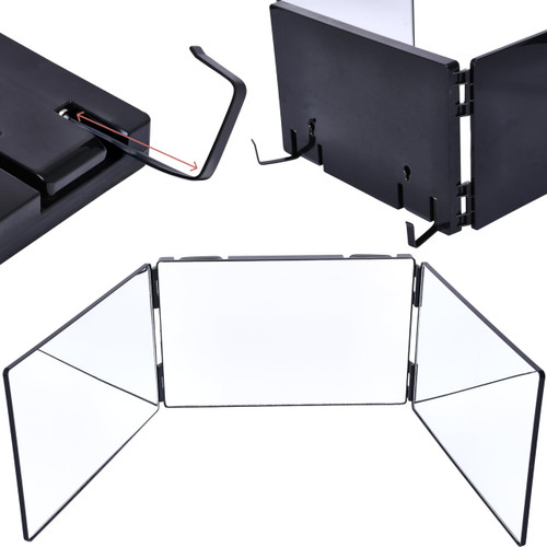 Hamilton Hills Adjustable Trifold Mirror - 360 Degree 3-Way Barber Mirror for Hanging or Wall Mounting - Triple-Section Panel for Haircuts, Braiding, and Makeup - for Personal Grooming in Bathroom