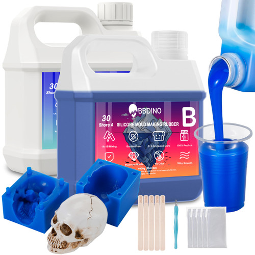 BBDINO Silicone Mold Making Kit, Liquid Silicone for Molds Making 30A Sapphire Blue, High Strength Silicon Rubber 4.4 lbs, 1:1 by Volume Ideal for Mold Casting of Resin/Jewelry/Candle/Concrete/Plaster