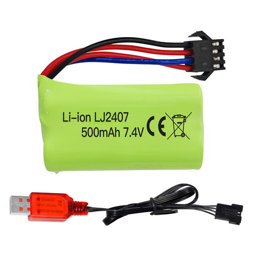 sea jump 7.4V 500mah SM-4P Plug Charging Battery with USB Charging Cable for EC16 DE85 RC Toy Car Model Off-Road Vehicle Battery M416 Electric Gel Ball Blaster Backup Battery