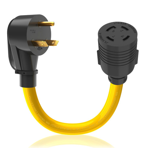 M1A2 Generator Transfer Switch Adapter Cord TT-30 RV 30Amp to L14-30 Flexible with Ergonomic Handle, 30 Amp 3 Prong to 4 Prong 10 AWG Generator Plug Adapter, RV Generator Plug to Inlet Box 1FT