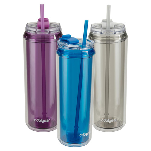 COOL GEAR 3-Pack 22 oz Modern Tumbler with Reusable Straw | Dishwasher Safe, Cup Holder Friendly, Spillproof, Double-Wall Insulated Travel Tumbler | Solid Variety Pack