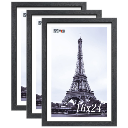 VCK 16x24 Poster Frames Set of 3, Black Solid Wood Picture Frame, Textured Exclusive Wall Gallery Frame