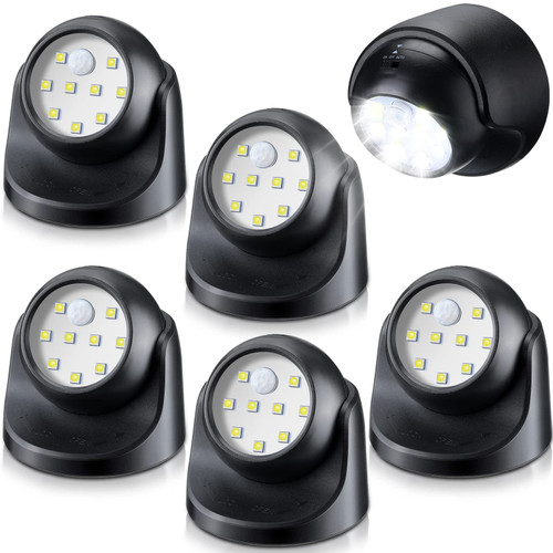 Reginary 6 Pieces Battery Powered Motion Sensor Lights 9 Led Motion Spotlight Battery Powered Led Wall Light Sensor Auto on Off Security Porch Light for Porch Stair Hallway Garage (Black)