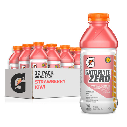 Gatorlyte Zero Electrolyte Beverage, Strawberry Kiwi, Zero Sugar Hydration, Specialized Blend of 5 Electrolytes, No Artificial Sweeteners or Flavors, 20 Oz Bottles (Pack of 12)