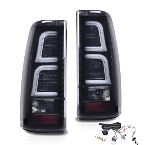 PIT66 LED Tail Lights Replacement Compatible with Chevy Silverado 2003-2006 GM2800174, GM2801174 Smoky(w/wiring harness) Rear Light Lamp Assembly