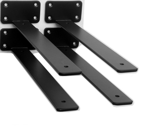 4 Pack - 12 inch Black Hidden L Shelf Bracket (1/5 Inch Thicked) Iron Floating Shelf Brackets Rustic Industrial Metal Brackets for Shelf Support